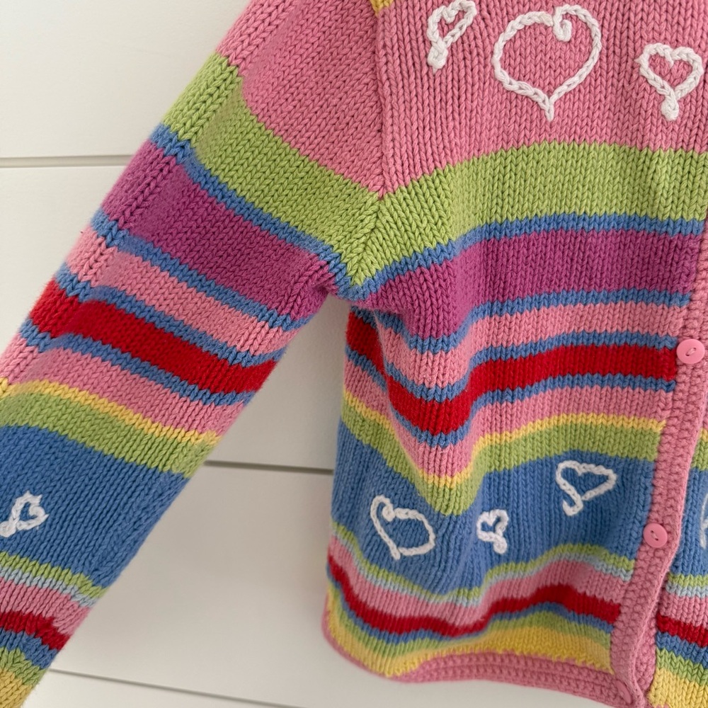 Talbots Kids Size 6 Striped Cardigan Embroidered Hearts Valentines Colorful - Picture 2 of 7